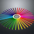 Vibrant Colored Pencils in Circular Gradient Arrangement on Black Background