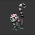 Cute Purple And White Lemur Character With Pink Hat And Striped Tail In