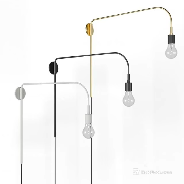 Modern Wall Lamps With Black White Gold Metal Brackets And Clear Glass Bulbs 3d model 