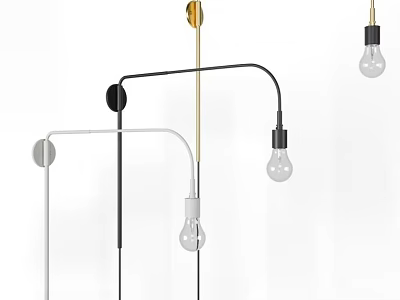 Modern Wall Lamps With Black White Gold Metal Brackets And Clear Glass Bulbs 3d model