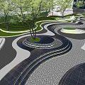 Modern Urban Garden Landscape with Curved Paths Green Lawns and Trees