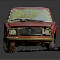 Vintage Red Car Model With Classic Design And Worn Exterior Details