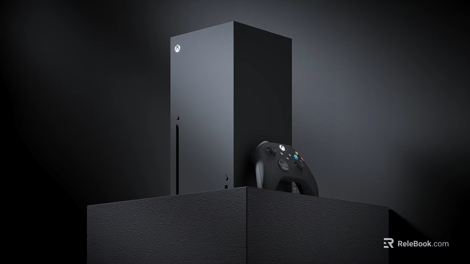 Sleek Black Vertical Game Console Entertainment Device With Wireless Controller On Platform 3d model 