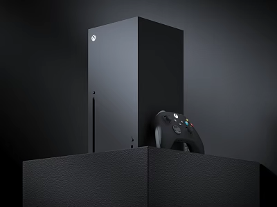 Sleek Black Vertical Game Console Entertainment Device With Wireless Controller On Platform 3d model