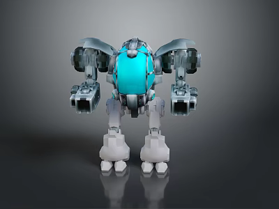 Game Movie Character Robot with Blue Core Mechanical Arms Futuristic Metallic Design and White Legs 3d model