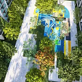 Vibrant Kids Play Area with Colorful Slide Green Trees and Playground Design