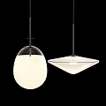 Modern Pendant Lights with Triangular and Oval White Shades and Black Metal Frames 3d model