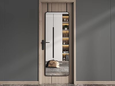 Full Length Mirror In Wooden Door Frame Reflecting Room Decor 3d model