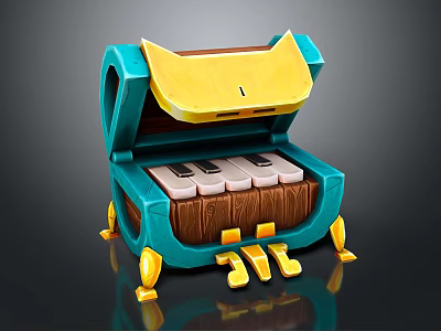 Creative Musical Instrument Art Supplies Storage Chest Featuring Piano Keys Turquoise Yellow Wooden Design 3d model