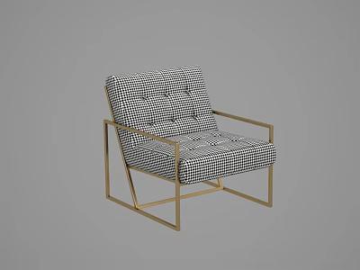 Modern Accent Chair With Black And White Checkered Upholstery And Golden Metal Frame 3d model