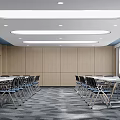 School Modern Classroom With Large Screens Wooden Walls White Podium Tables Chairs And Ceiling Lights