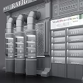RAFIG Store Gray Wall Display With Cylindrical Structures And Paint Series Cabinets 3d model