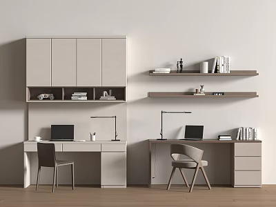 Modern Balcony Desk and Chair Bookcase 3d model
