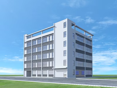 Modern Multi Story Industrial Factory Building With Large Windows And Entrance Area 3d model