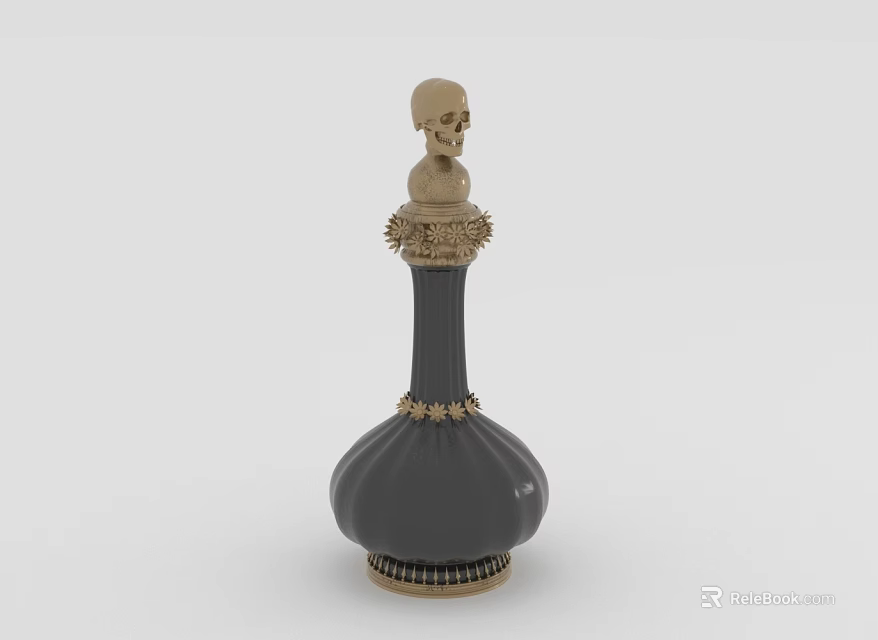 Medical Device Black Bottle Featuring Skull Shaped Lid And Gold Accents 3d model 