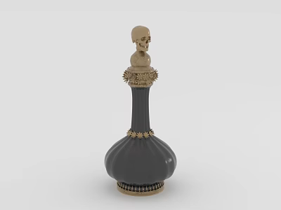 Medical Device Black Bottle Featuring Skull Shaped Lid And Gold Accents 3d model
