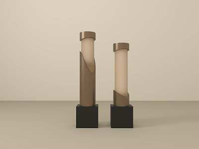 Pair of Modern Sleek Table Lamps With Brown Body Black Base And Beige Shade 3d model