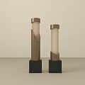 Pair of Modern Sleek Table Lamps With Brown Body Black Base And Beige Shade