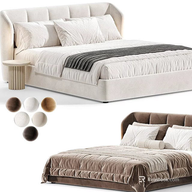 Luxury Upholstered Double Bed Design With Soft Pillows And Various Color Options 3d model 