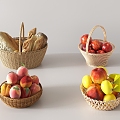 fruit rattan fruit basket bamboo fruit basket apple banana bread peach 3d model