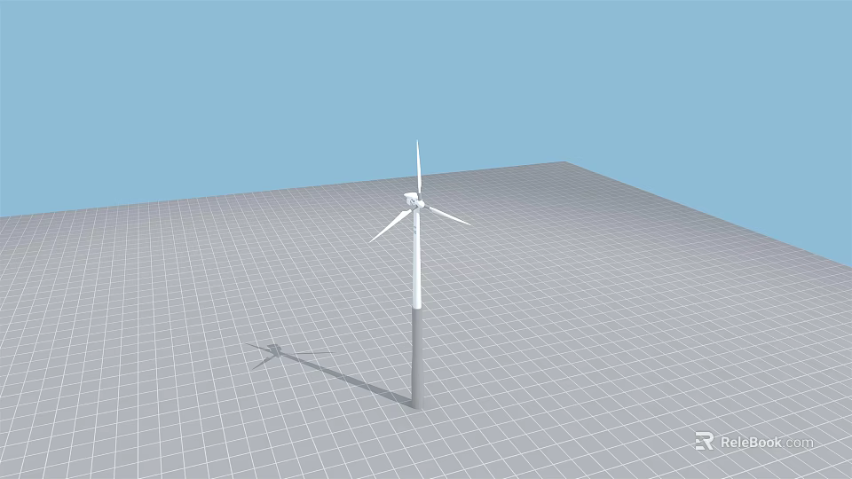 Detailed Wind Turbine Industrial Equipment 3D Model With Grid Floor And Blue Background 3d model 