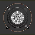 Advanced Circular Weapon Device With Danger Sign Metal Components And Orange Lines 3d model