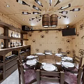 Wine Cellar Themed Dining Room With Round Table Wooden Walls And Wine Racks