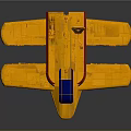 Yellow Spacecraft Model with Solar Panels and Blue Details in Cosmic Design