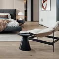 Modern Bedroom Interior With Large Bed Nightstands Area Rug Armchair And Artwork
