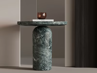 Modern Marble Side Table With Round Top Cylindrical Base In Minimalist Interior Design 3d model