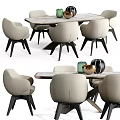 Modern Dining Table Set With Beige Leather Chairs Black Legs And Marble Top