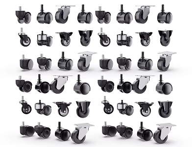 Various Types of Swivel Casters with Brake Wheels and Heavy Duty Design Applications 3d model