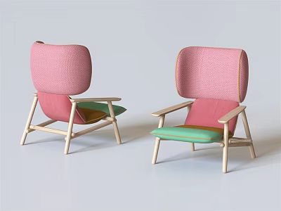 Modern Single Sofa With Pink Upholstered Backrest Green Seat Cushion And Wooden Frame Design 3d model