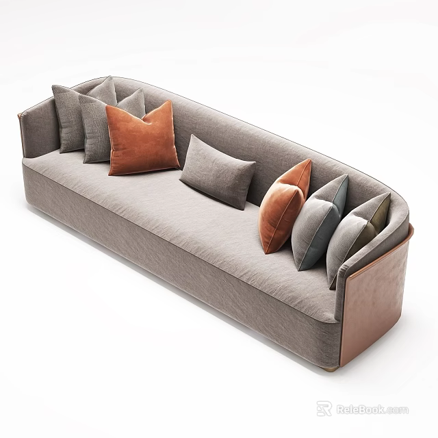 Comfortable Gray Multi seater Fabric Sofa With Multicolored Cushions And Modern Design 3d model