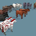 Low Poly Style Group Of Various Colored Horses In Different Sizes