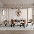 Elegant Modern Restaurant Interior With Dining Table Chairs Decorative Mirror And Pendant Lights 3d model