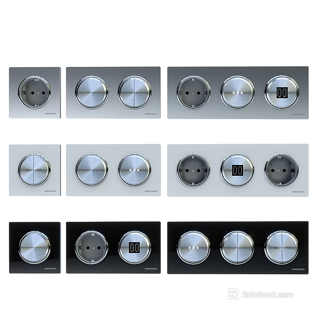 Modern Sleek Switch Panels With Round Controls Various Configurations And Digital 3d model 