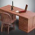 Classic Wooden Desk With Matching Chair Microscope Open Red Box And White Paper