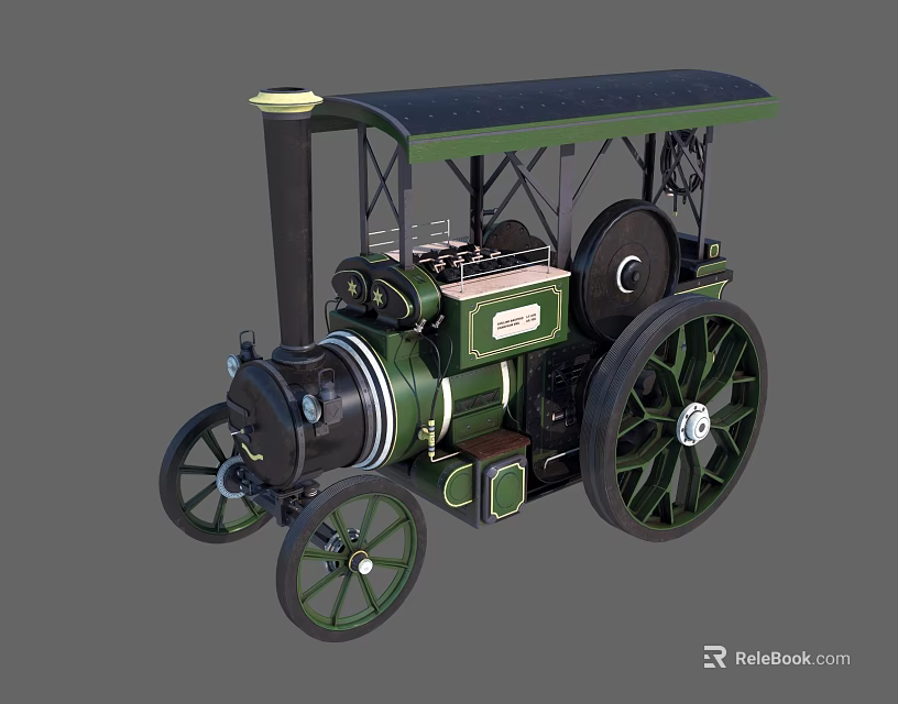 Old Fashioned Green Steam Train Model With Large Wheels And Black Chimney 3d model 