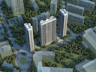 Aerial View Urban Planning With High Rise Buildings Greenery And Roads 3d model