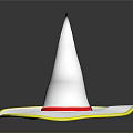 White Pointed Top Wizard Hat With Yellow Brim And Red Ribbon Decoration
