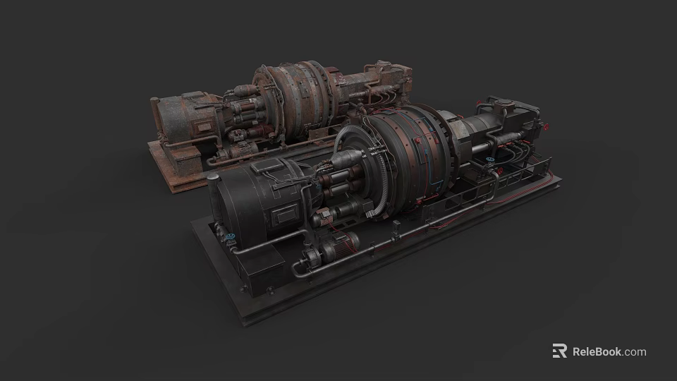 Heavy Duty Industrial Equipment With Roller Drums Electric Motors And Metal Base 3d model 