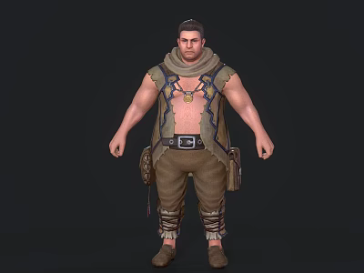 Muscular Man Wearing Sleeveless Top Scarf Leather Pants Belt Pouch And Boots 3d model