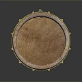 Round Woven Household Mat With Wooden Pattern Edge And Decorative Studs