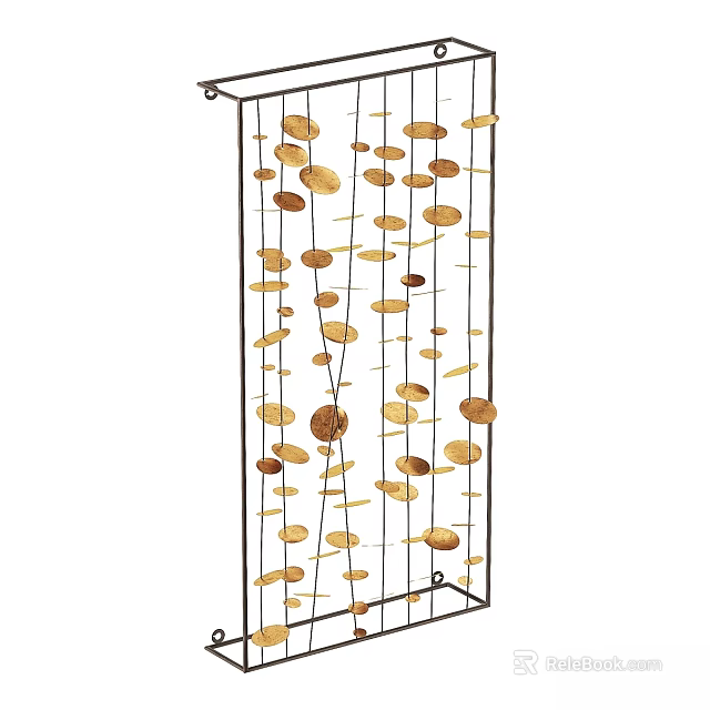 Modern Hanging Wall Decor With Metal Frame And Golden Brown Discs 3d model 