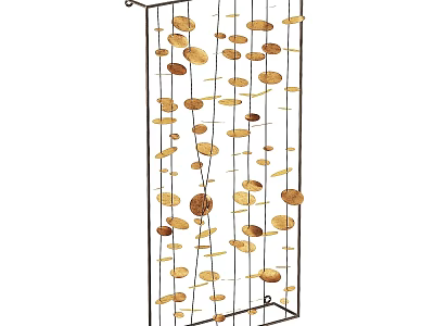 Modern Hanging Wall Decor With Metal Frame And Golden Brown Discs 3d model