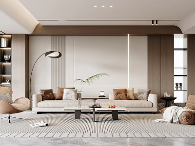 Modern Living Room Interior With Sofa Coffee Table Floor Lamp And Green Plant 3d model