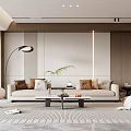 Modern Living Room Interior With Sofa Coffee Table Floor Lamp And Green Plant