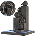 Multi Tiered Stone Garden Ornament With Spherical Balls Flowing Water And Blue LED Lights