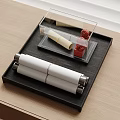Decorative Ornament Set With Black Tray White Scrolls Transparent Box And Red Seal